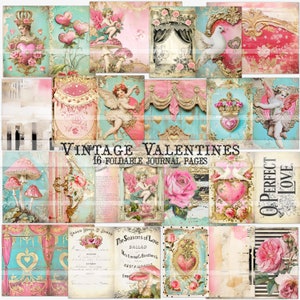 Vintage Valentine's Day junk journal kits, Valetnines junk journal paper, scrapbook paper, vintage valentines printable decor, card making