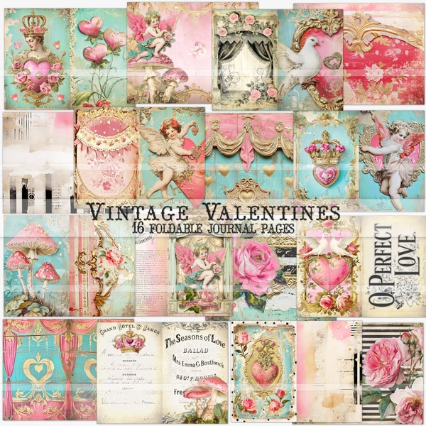 Vintage Valentine's Day junk journal kits, Valetnines junk journal paper, scrapbook paper, vintage valentines printable decor, card making