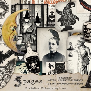 Halloween Junk Journal Kit, Printable Halloween Ephemera, Digital Vintage Halloween Images, Halloween themed journal, Vintage Moon Image
