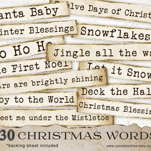 Afdrukbare kerstwoorden Gezegden Junk Journal kitbenodigdheden scrapbooking collagevel digitaal papier Kerstcitaten papier collage-elementen