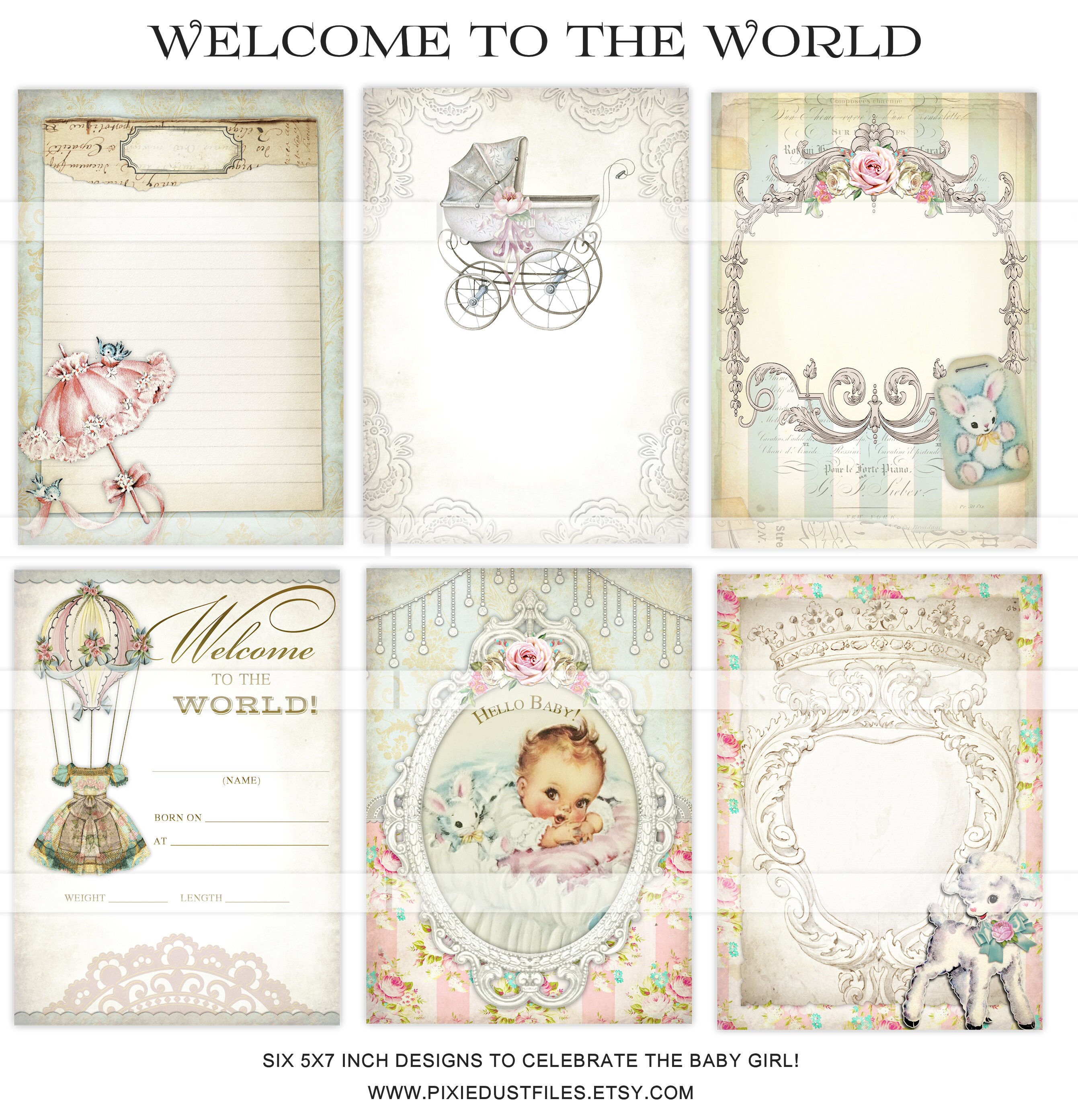 Baby Girl Junk Journal Kit Digital Collage Sheet Printable Etsy