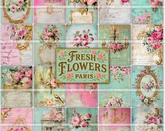 Verse bloemen, botanische junk-dagboekkit, afdrukbare pagina's, bloemenjournaalpapier, vintage rozen, plakboek, download, digitale documenten