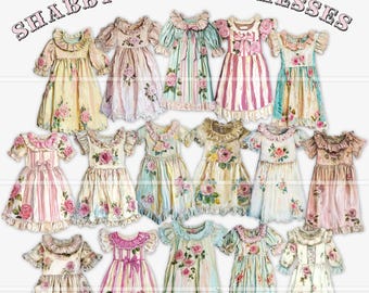 Printable Junk Journal Ephemera, Digital Download, Fussy Cut Vintage Baby Doll Dresses, Scrapbooking Paper, Journaling Tags, Collage Art