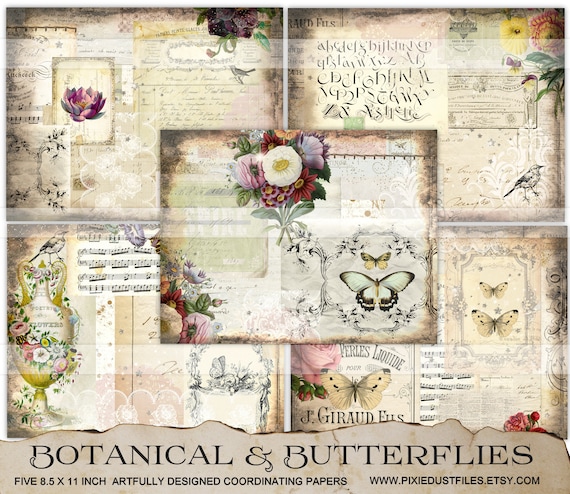 Printable Junk Journal Pages Botanical Digital Paper Vintage 