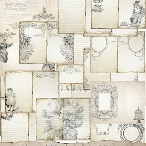 Druckbare linierte und leere Journal Seiten, liniertes Papier Bündel, Schreibwaren, neutrales Junk Journal Papier, Ephemera, Collage Blätter