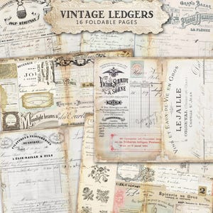 Vintage Ledgers, Skräppostjournal Utskrivbara Franska Fakturor, Neutrala Journalföringsvikbara Sidor, Digital Nedladdning Digi Journal Kit Digitala Papper