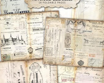 Junk Journal Printable French Invoices, DIGITAL DOWNLOAD, Vintage Ledgers, Foldable Journaling Pages, Ephemera, Set 2
