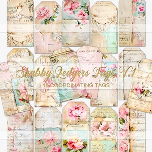 Shabby Ledgers, etiquetas de diario basura imprimibles, tarjetas, efímera digital, descarga, revistas shabby chic, etiquetas de regalo, etiquetas de diario, papeles
