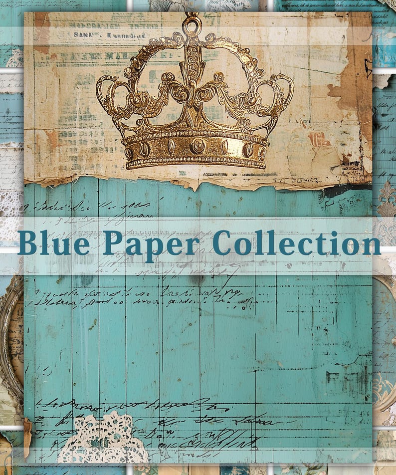 Blue Junk Journal Kit, Printable Journal Pages, Vintage Paper, Digital ...
