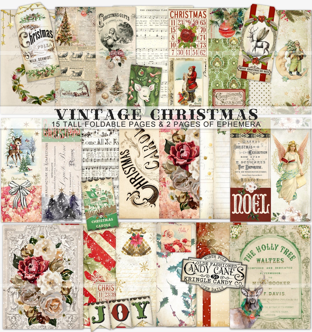 Vintage Christmas Junk Journal Kit, Tall and Skinny Printable Foldable ...