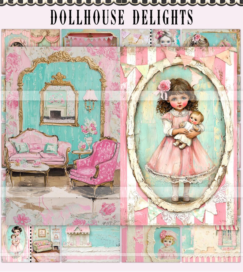 Dollhouse Delights Printable Junk Journal Kit Printable Journal Pages 
