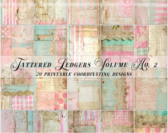 Printable Tattered Ledger Paper, Pink Pastel Ephemera (Digital Download)
