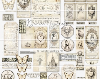 Divine Neutrals Junk Journal Ephemera Kit, digital papers, printable collage sheets, junk journal supplies, prayer journal, Virgin Mary