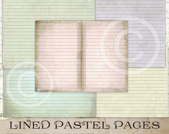 printable lined journal pages junk journal digi paper kit pastel ephemera pack digital lined paper for journaling scrapbooking paper crafts