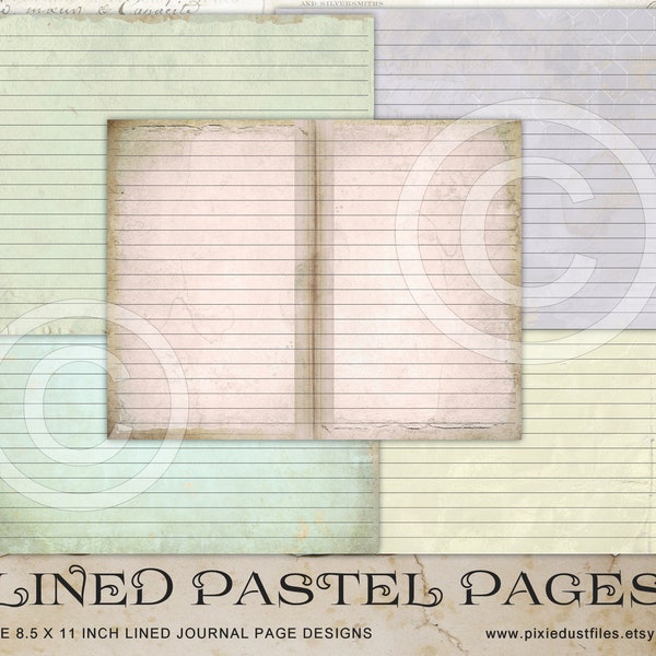 printable lined journal pages junk journal digi paper kit pastel ephemera pack digital lined paper for journaling scrapbooking paper crafts