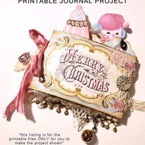 Christmas junk journal printable journaling kit supplies pink Christmas Pinkmas winter themed vintage holiday xmas images shabby chic book