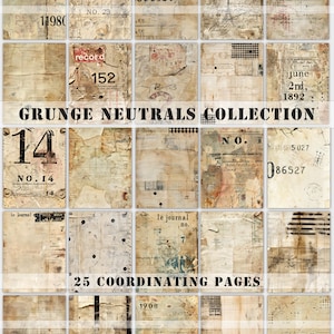Afdrukbaar Grunge Junk Journal Afdrukbaar papier, neutrale kleuren, dagboekpagina's, digitale download, plakboekpapier, willekeurige getallen, vintage papieren