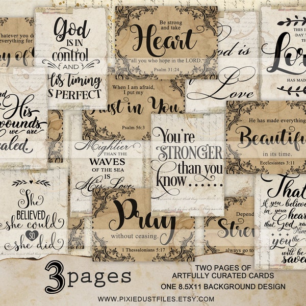 Printable Bible Versus - digital collage sheet - Christian prayer cards - Prayer Junk Journals - Scrapbooking - Paper Crafts - Journal Kit
