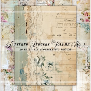 Printable Tattered Antique Ledger Papers, Junk Journal Pages, Digital ...