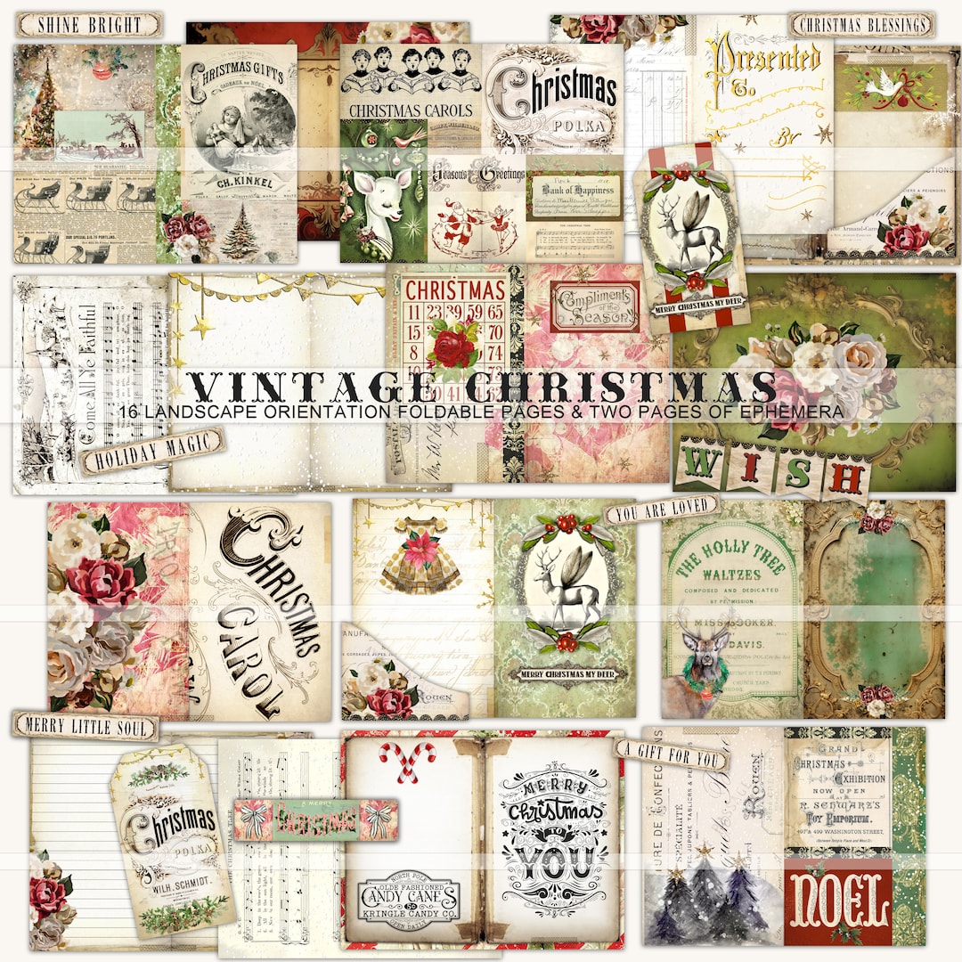 Vintage Christmas Junk Journal Kit, Landscape Orientation Printable ...