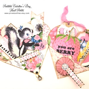 Valentinstag Junk Journal Herzen Taschen, druckbares Valentinstags-Kit, Valentinstag Karten, Junk Journal Bedarf, Ephemera, Retro Karte