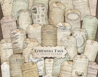 Printable Ephemera, Junk Journal Digi Kit, Vintage Ledgers, Antique Paper Tags, DIGITAL DOWNLOAD, Journaling Tags