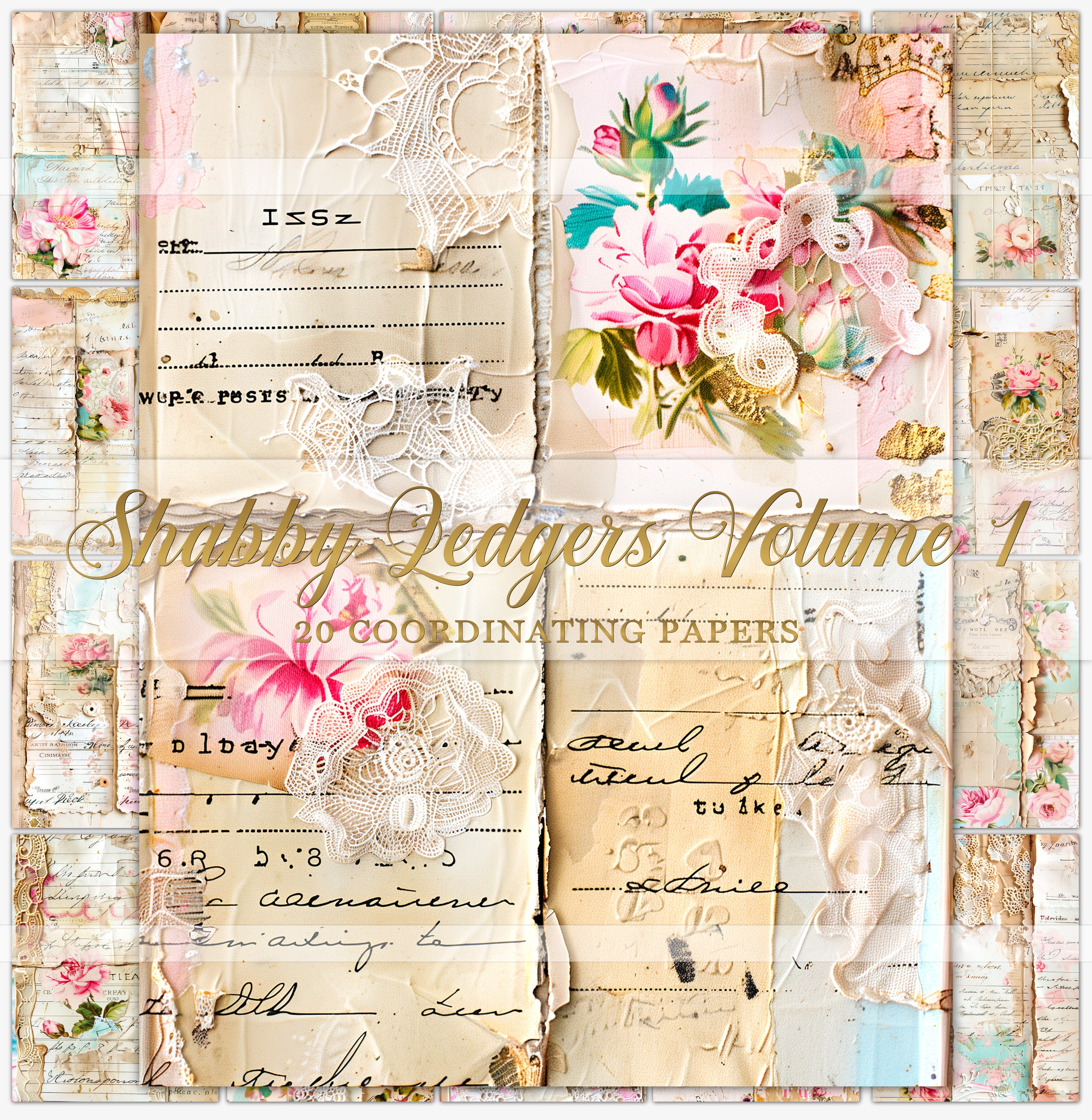 Shabby Ledgers, Printable Junk Journal Pages, Antique Digital Ephemera ...