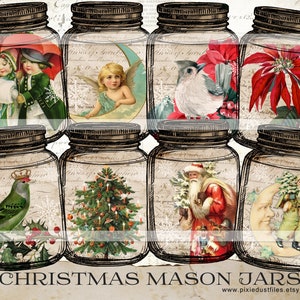 Christmas Mason Jar Tags, Junk Journal winter ephemera, printable journaling tags, bullet journal, vintage Christmas images, gift tags, xmas