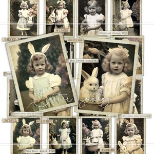Easter Junk Journal Kit, afdrukbare ephemera, vintage foto's, kleine meisjes, journaling tags, pagina's, digitals, Vintage Easter Images, downloaden