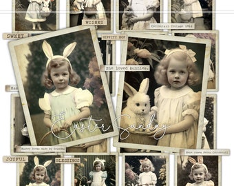 Easter Junk Journal Kit, printable ephemera, vintage photos, little girls, journaling tags, pages, digitals, Vintage Easter Images, download