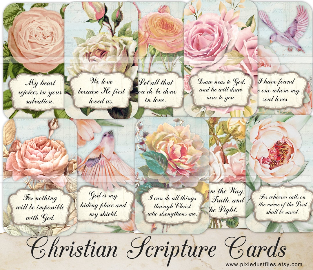 Christian Bible Versus, Printable Bible Journal Cards, Quotes, Vintage ...
