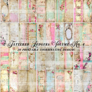 Printable Tattered Antique Ledger Papers, Pink Junk Journal Pages ...