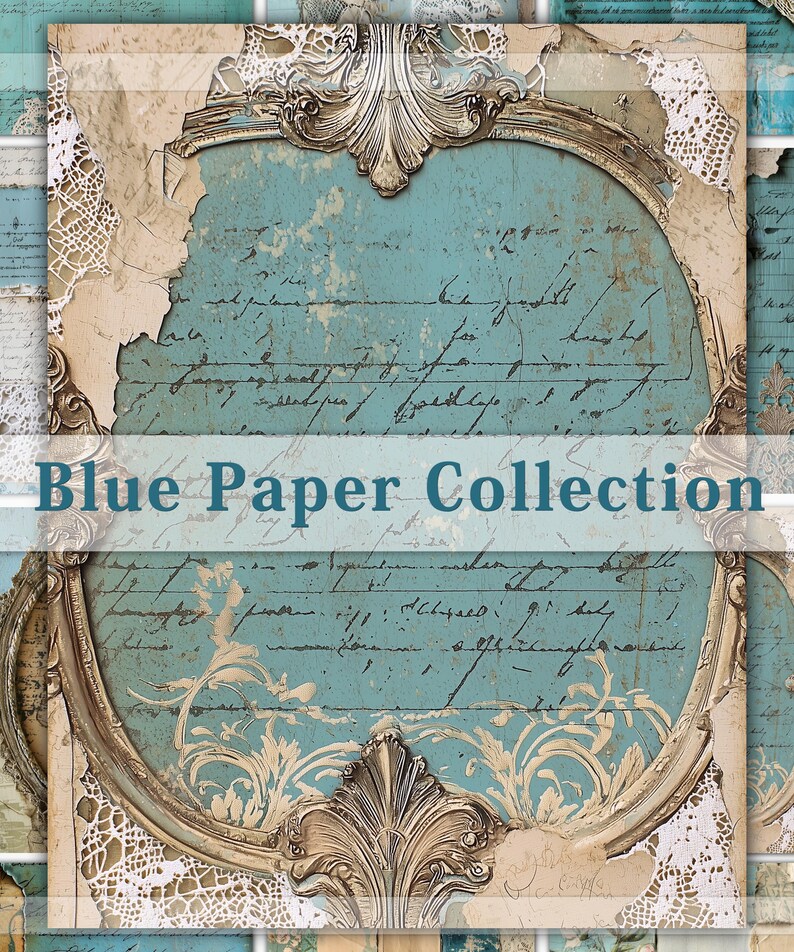 Blue Junk Journal Kit, Printable Journal Pages, Vintage Paper, Digital ...