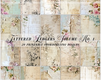 Printable Tattered Ledger Papers, Antique Journal Ephemera (Digital Download)
