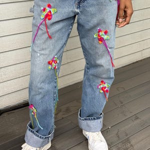 Custom Crochet Jeans | Customizable Pants | Personalized Crocheted Jeans for Women and Men| All Sizes | One-of-a-Kind Jeans | Y2K |DIY Pants