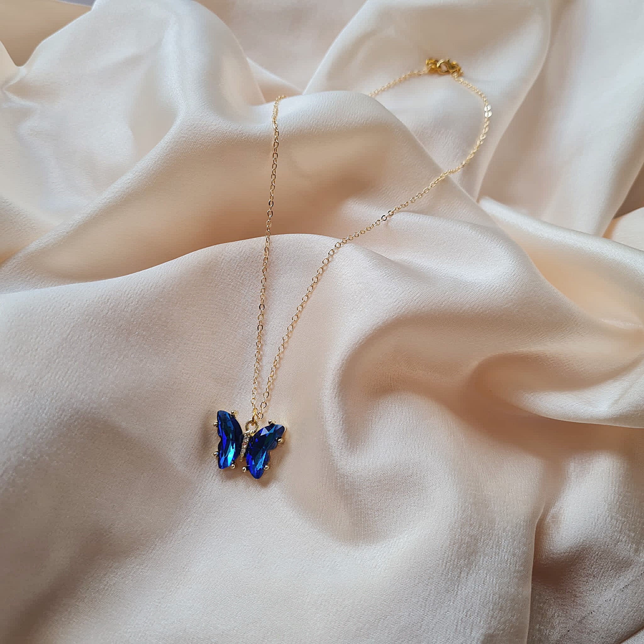 Dark Blue Butterfly Necklace - Etsy