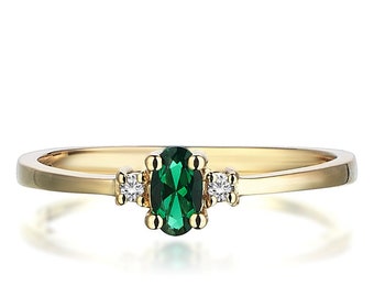 Lab Created Emerald Ring, Oval Cut Ring, 14K Solid Gold, Personalized Jewelry, Mom Gift, Mothers Day Gifts, Mothers day, Gift For Mother