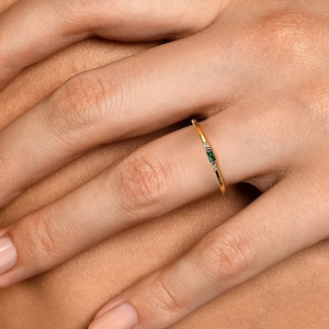Baguette Cut Lab Created Emerald Ring, Minimal Diamond Ring, Christmas, Christmas Gifts, Gift For Her, Best Gift, Gift, Personalized Jewelry