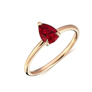 Natural Ruby Ring, Pear Cut Ruby Ring, 14K Solid Gold, Jewelry, Rings, Valentines Day, Valentines Day Gift, Gift For Her, Minimalist, Gifts