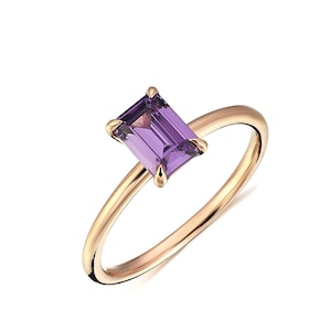 Emerald Cut Amethyst Ring, 14K Solid Gold Ring, Jewelry, Valentines Day, Valentines Day Gift, Gift For Her, Minimalist, Handmade Jewelry