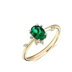 Natural Emerald and 14K Solid Gold Ring, Real Diamond Ring, Personalized Jewelry, Mom Gift, Mothers Day Gifts, Mothers day, Gift For Mother