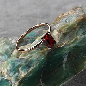 Natural Ruby and 14K Solid Gold Ring, Emerald Cut Ruby Ring, Personalized Jewelry, Mom Gift, Mothers Day Gifts, Mothers day, Gift For Mother