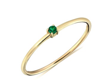Natural Emerald And 14K Solid Gold Ring, Minimal Emerald Ring, Personalized Jewelry, Mom Gift, Mothers Day Gifts, Mothers day, For Mother