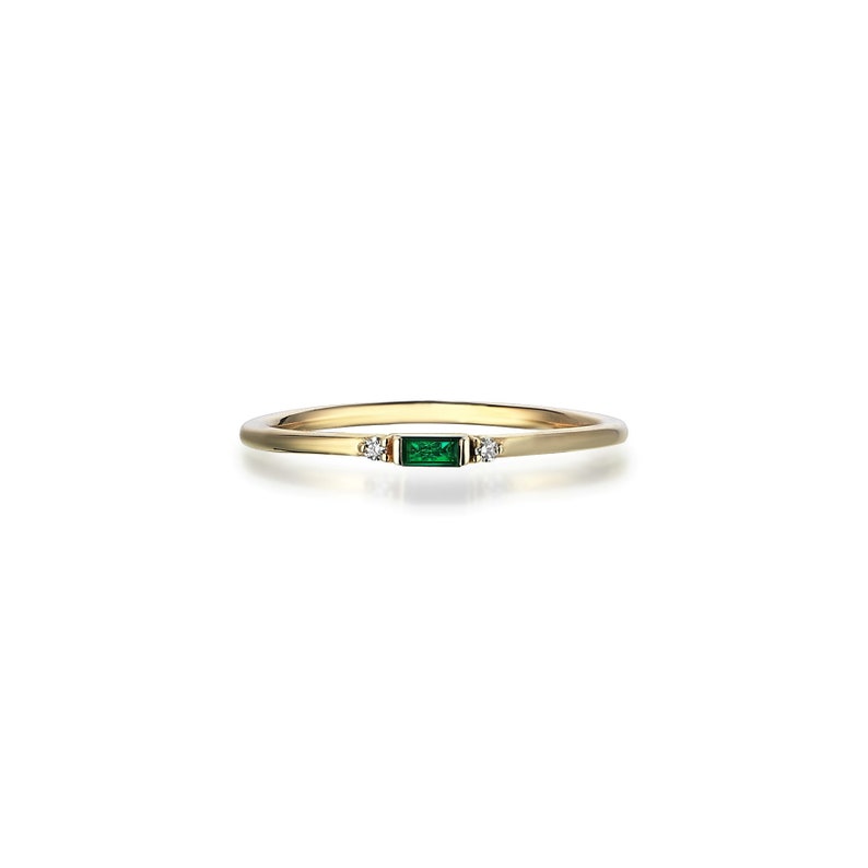 Baguette Cut Lab Created Emerald Ring, Minimal Diamond Ring, Personalized Jewelry, Mom Gift, Mothers Day Gifts, Mothers day, Gift For Mother image 3