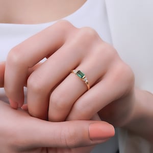 14K Solid Gold and Lab Created Emerald Cut Emerald Ring, Personalized Jewelry, Mom Gift, Mothers Day Gifts, Mothers day, Gift For Mother