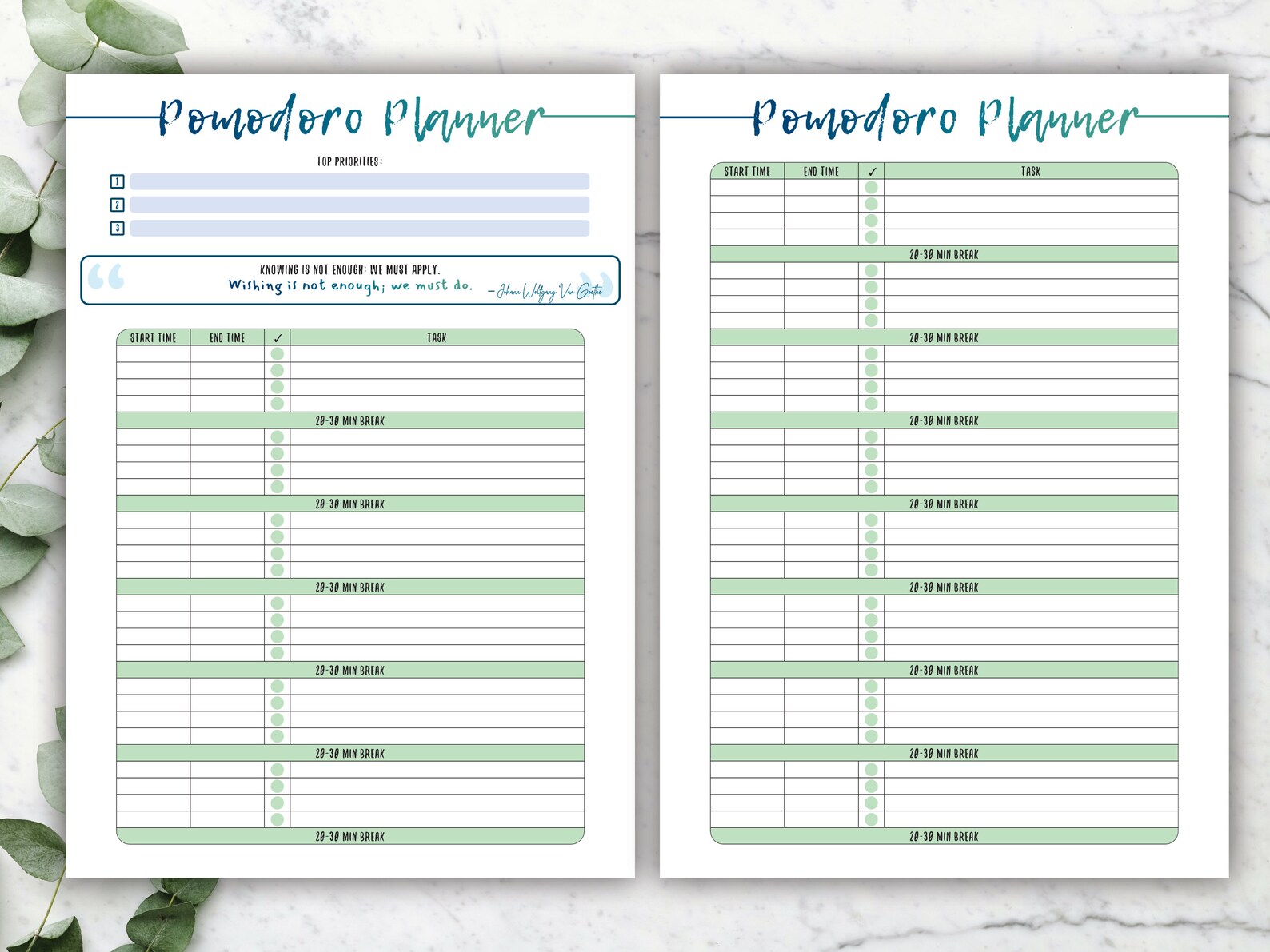 Pomodoro Planner Printable Pomodoro Technique Tracker Productivity ...