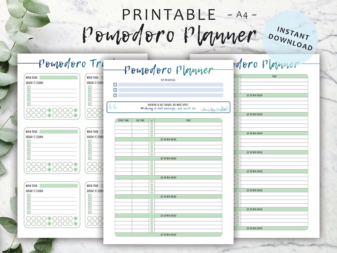 Pomodoro Planner Printable Pomodoro Technique Tracker Productivity ...