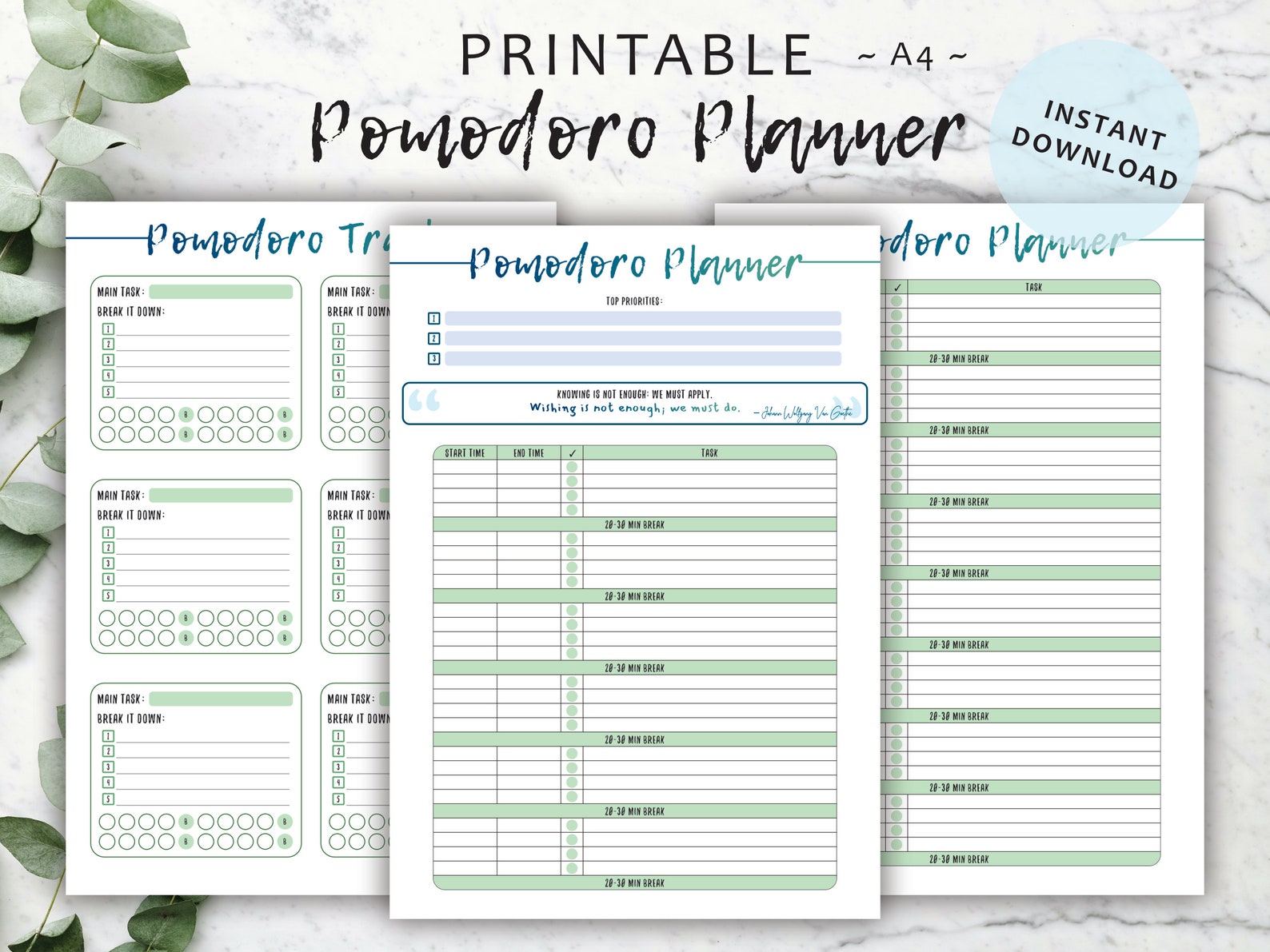 Pomodoro Planner Printable Pomodoro Technique Tracker Productivity Planner Instant Download - Etsy