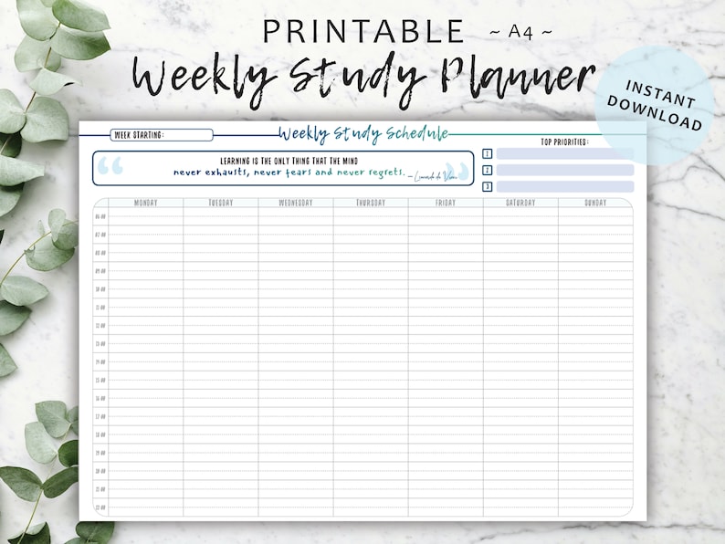 Weekly Study Schedule Printable Weekly Class Timetable - Etsy