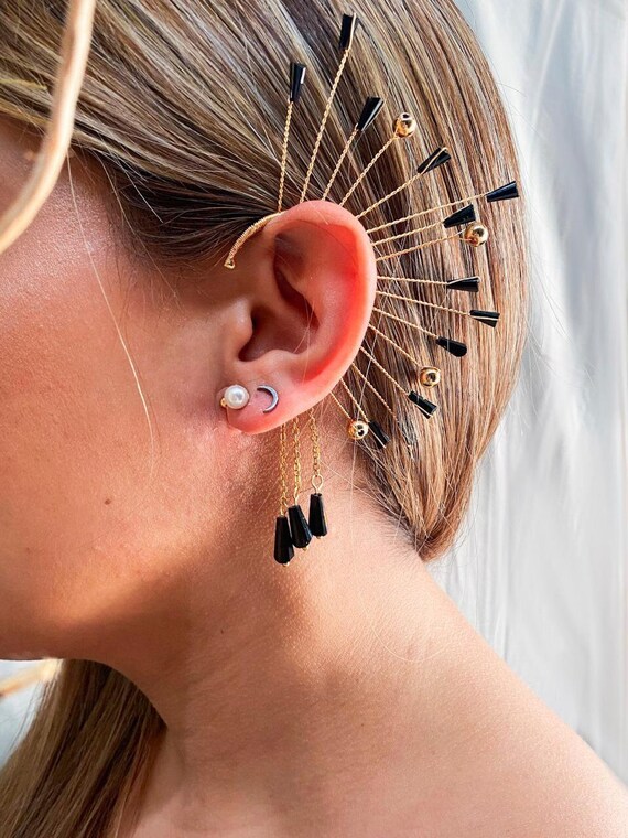 Black Tassel Ear Cuff Etsy